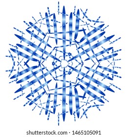 Unusual blue snowflake with gradient on a white background. Hand drawing style. For winter patterns, Christmas decorations. Snow background texture for the site, banner, business cards.