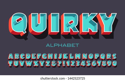 An unusual bold sans serif font with 3d effects and contrasting hues.