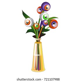 Unusual bouquet of colored human eyes isolated on white background. Vector cartoon close-up illustration.