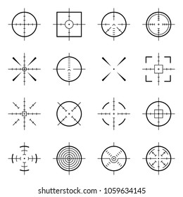 Unusual bullseye, accurate focus symbols. Precision aims, shooter target vector icons. Illustration of accuracy center, accurate target, aim to bullseye