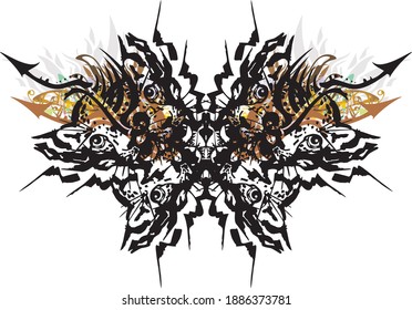 Unusual butterfly wings with leopard patterns. Abstract butterfly wings formed by the heads of a leopard cub with floral elements on a white backdrop for prints, tattoos, textiles, wallpaper, etc.