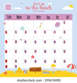 Unusual calendar for 2015 with cartoon and funny animals and kids with place text. Vector illustration in cute style. Can be used like happy birthday cards. Good organizer and schedule.