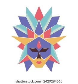 Unusual carnival mask. Masquerade costume of blue color. Flat vector illustration isolated on white background.