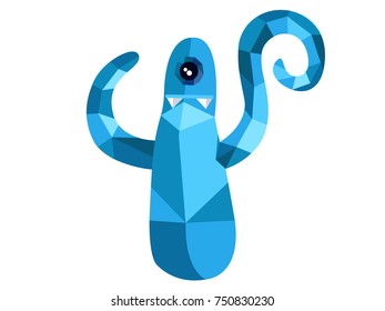 Unusual character design with tentacles. Triangle polygonal simple flat illustration. Can use like mascot, untraditional graphics or interesting icon. Cute alien from galaxy.