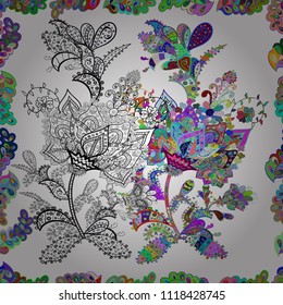Unusual christmas illustration postcard on violet, yellow, pink and orange colors. Vector illustration. Amazing fairy house decorated at christmas in magical forest.