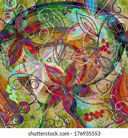 unusual colorful abstract pattern with flowers