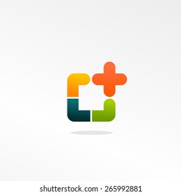 Unusual colorful vector logo. Plus symbol. Pharmacy abstract symbol.