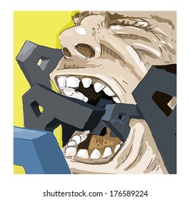  Unusual concept of a overwhelmed stressed person screaming. Vector illustration