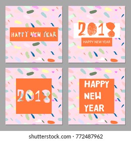 Unusual Creative Artistic Vector Background with hand drawn brush textures. Happy New Year Greeting card set, poster, banner, brochure or invitation card. Contemporary abstract festive graphic design