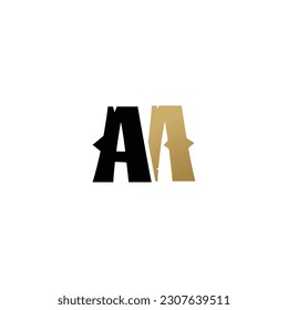 Unusual creative modern stylish connected fashion brands black and gold color AM MA A M initial. Letter M AM MA MM Monogram Logo Design Minimal Icon With Black Color