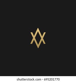 Unusual creative modern trendy stylish connected artistic black and gold color AV VA A V initial based letter icon logo.