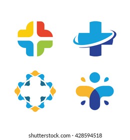 Unusual cross vector logo set. Healthcare isolated symbol. Colorful plus logos collection.