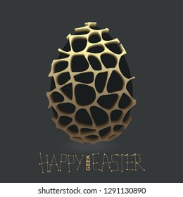 Unusual design of 3d egg-shaped object witn Voronoi cells. Happy Easter Greeting Illustration for Geek. Vector