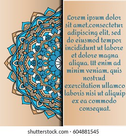 Unusual design element with a beautiful shadow. Beautiful mandala with place for your text on beige background .Vector illustration.