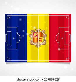 Unusual design of a football field. Championship. Flat. Standard. Used as card, greeting, printed materials. Stock vector. Icon. Image. Picture. National. Independence Day. Standard. Flag of Andorra