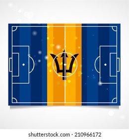 Unusual design of a football field. Championship. Flat. Standard. Used as card, greeting, printed materials. Vector. Icon. Image. Picture. National. Independence Day.     
Flag of Barbados