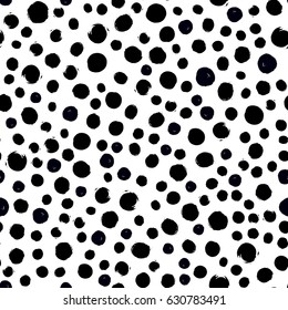 Unusual Dots Seamless Pattern. Sketchy Hand Drawn graphic print. Black and white dotted background. Grungy painted ornament. Vector brush strokes design elements. Wallpaper, furniture fabric, textile.