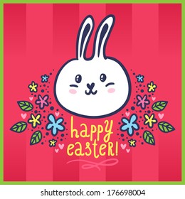 Unusual Easter card with a cute bunny and flowers