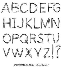 unusual English alphabet, Doodle style, black painted on a white background, hand drawing vector