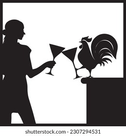 Unusual event Drinking with Chickens. Vector illustration