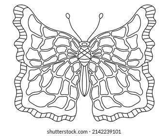 Unusual fantasy butterfly hand-drawn colouring page for adults vector illustration