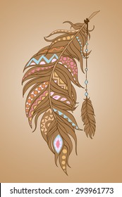 Unusual feather in ornamental patterns
