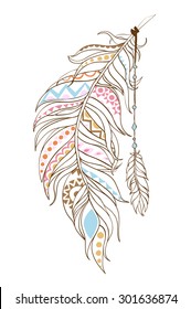 Unusual feather in ornamental patterns, ethnic, tribal