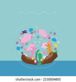 an unusual fishbowl of jewels and confetti