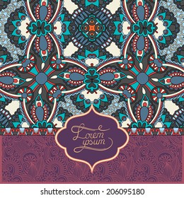 unusual floral ornamental template with place for your text, oriental vintage pattern for invitation party card, brochure design, postcard, packing, book cover, vector illustration