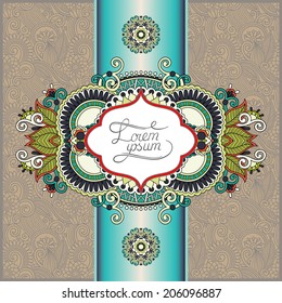 unusual floral ornamental template with place for your text, oriental vintage pattern for invitation party card, brochure design, postcard, packing, book cover, vector illustration