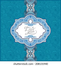 unusual floral ornamental template with place for your text, oriental vintage pattern for invitation party card, brochure design, postcard, packing, book cover, vector illustration