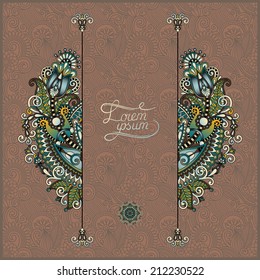 unusual floral ornamental template with place for your text, oriental vintage pattern for invitation party card, brochure design, postcard, packing, book cover, vector illustration