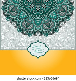 unusual floral ornamental template with place for your text, oriental vintage pattern for invitation party card, brochure design, postcard, packing, book cover, vector illustration