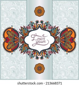 unusual floral ornamental template with place for your text, oriental vintage pattern for invitation party card, brochure design, postcard, packing, book cover, vector illustration