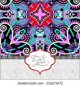 unusual floral ornamental template with place for your text, oriental vintage pattern for invitation party card, brochure design, postcard, packing, book cover, vector illustration