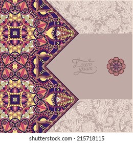 unusual floral ornamental template with place for your text, oriental vintage pattern for invitation party card, brochure design, postcard, packing, book cover, vector illustration