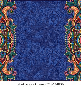 unusual floral ornamental template with place for your text, oriental vintage pattern for invitation party card, brochure design, postcard, packing, book cover, ultramarine color