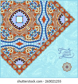unusual floral ornamental template with place for your text, oriental vintage pattern for invitation party card, brochure design, postcard, packing, book cover in blue color