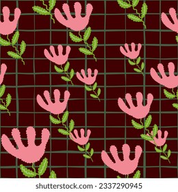 Unusual flower seamless pattern in simple style. Cute stylized flowers background. For fabric design, textile print, wrapping paper, cover. Vector illustration