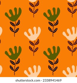 Unusual flower seamless pattern in simple style. Cute stylized flowers background. For fabric design, textile print, wrapping paper, cover. Vector illustration