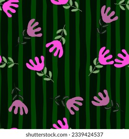 Unusual flower seamless pattern in simple style. Cute stylized flowers background. For fabric design, textile print, wrapping paper, cover. Vector illustration
