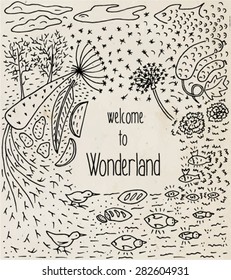 unusual flowers background. Invitation to wonderland