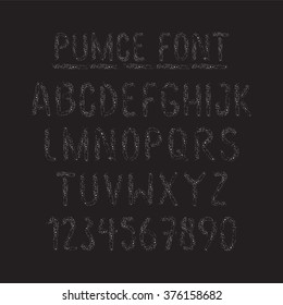 Unusual font with small elements. A set of alphabet letters and numbers. hand-drawn  in grunge style