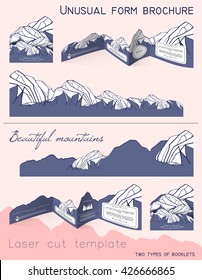 unusual form brochure. beautiful booklet in the shape of mountains. laser cutting template