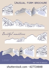 unusual form brochure. beautiful booklet in the shape of mountains. laser cutting template