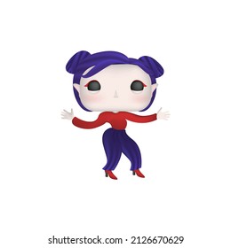 Unusual girl blue hair different hairstyles, make-up and emotions. You can change the details. Vector. Each part is separate.