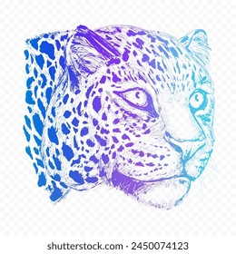 Inusual boceto de Vector gradiente del hocico de un leopardo. Jaguar dibujado a mano