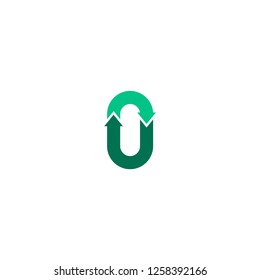 Unusual Green Recycle Icon Zero Waste U Letter Logo Vector