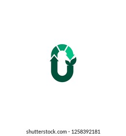 Unusual Green Recycle Icon Zero Waste U Letter Logo Vector