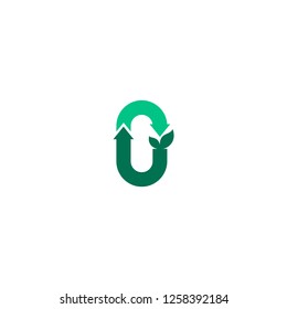 Unusual Green Recycle Icon Zero Waste U Letter Logo Vector